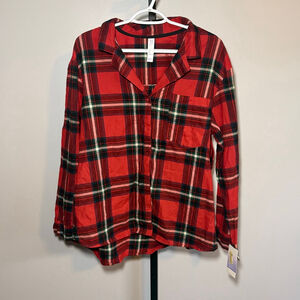 Women's Stars Above Red Green Plaid Flannel Pajama Set XL